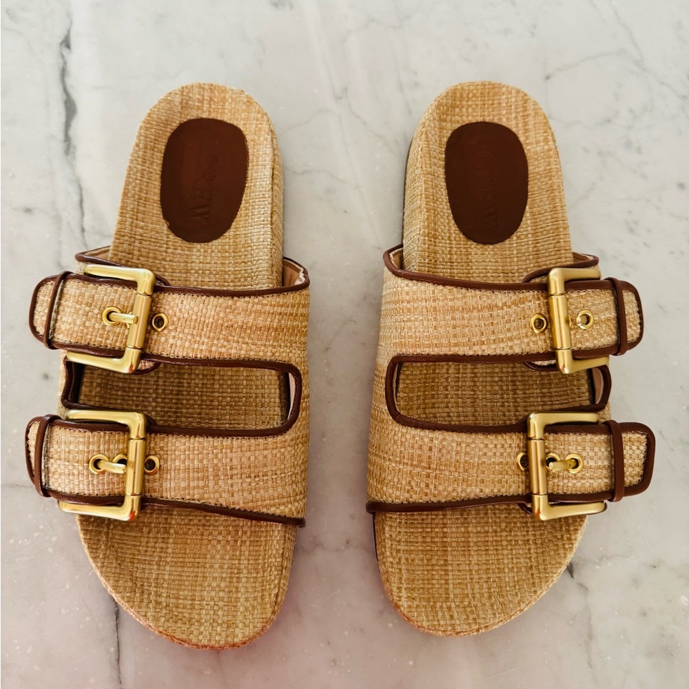 J. Crew Raffia Tan and Gold Buckle Sandals - Picture 3 of 9